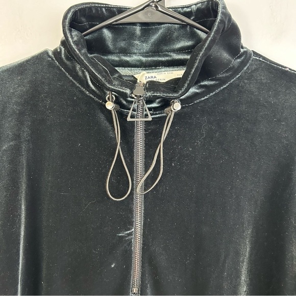 Zara Velvet/Velour Dark Emerald High Neck Track Jacket Pullover Size Med… - Picture 10 of 11